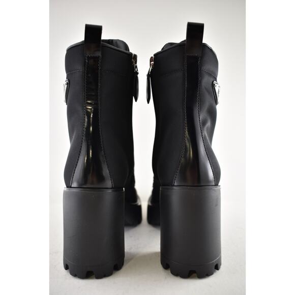 Prada 55MM Logo Lug Sole Platform Black Re-Nylon Leather Ankle Heel Boot 37.5 - Picture 14 of 15